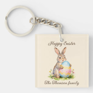 Vintage-Happy-Ostern-Hase mit Ei Familie Schlüsselanhänger