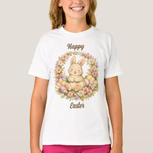 Vintage-Happy-Ostern-Hasen-Blumenkranz T-Shirt