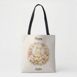 Vintage-Happy-Ostern-Hasen-Blumenkranz Tasche