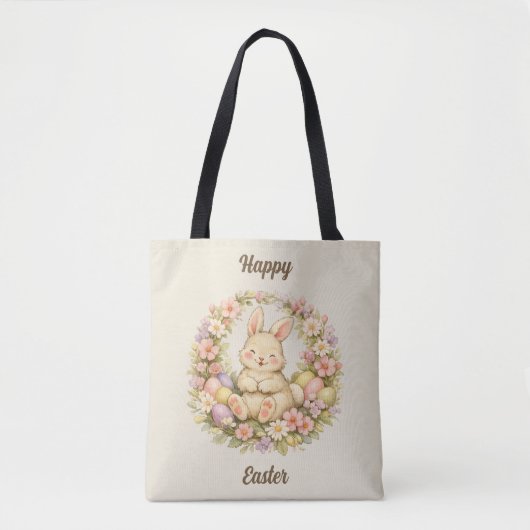 Vintage-Happy-Ostern-Hasen-Blumenkranz Tasche (Vorderseite)