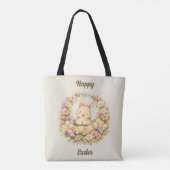 Vintage-Happy-Ostern-Hasen-Blumenkranz Tasche (Rückseite)