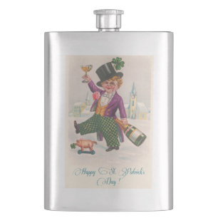 Vintage Happy St. Patrick's Day Shamrock Champagne Flachmann