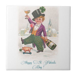 Vintage Happy St. Patrick's Day Shamrock Champagne Fliese