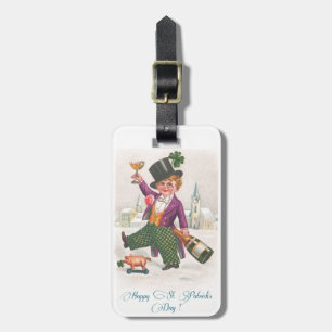 Vintage Happy St. Patrick's Day Shamrock Champagne Gepäckanhänger