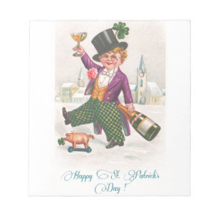 Vintage Happy St. Patrick's Day Shamrock Champagne Notizblock