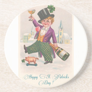 Vintage Happy St. Patrick's Day Shamrock Champagne Sandstein Untersetzer