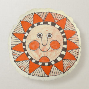 Vintage Happy Sun Rundes Kissen