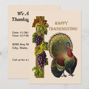 Vintage Happy Thanksgiving Truthahn und Trauben, Z Einladung