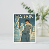 Vintage Harbin Ice City Woman Postkarte (Stehend Vorderseite)
