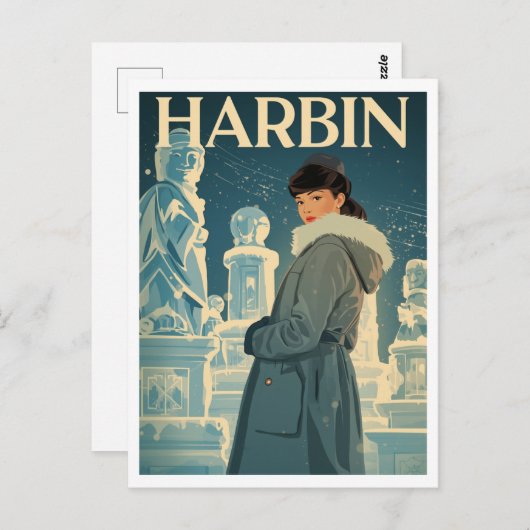 Vintage Harbin Ice City Woman Postkarte (Vorne/Hinten)