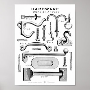 Vintage Hardware-Poster-Haken an Handles BW Poster