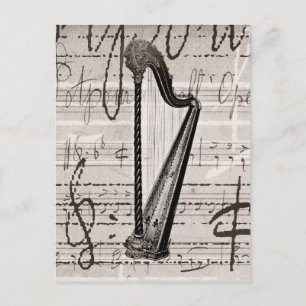 Vintage Harfe und Antique Musik Collage angepasst Postkarte