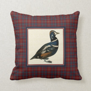 Vintage Harlekin-Ente mit kariertem quadratischem Kissen