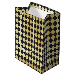 Vintage-Harlekin mit Gold und Schwarz abgenutzt Mittlere Geschenktüte