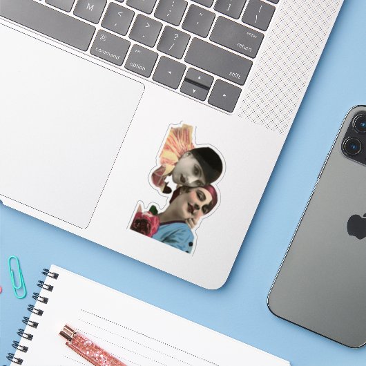 Vintage Harlequin Blume Girls Aufkleber (Laptop mit iPhone)