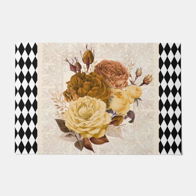 Vintage Harlequin Garden Rose Fußmatte (Vorderseite)