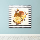 Vintage Harlequin Garden Rose Leinwanddruck (Insitu (Holzboden))