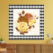 Vintage Harlequin Garden Rose Leinwanddruck (Insitu (Wohnzimmer))
