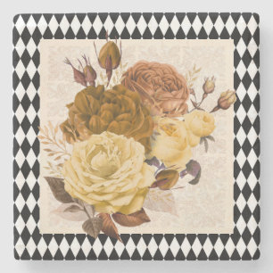 Vintage Harlequin-Gartenrosen Steinuntersetzer