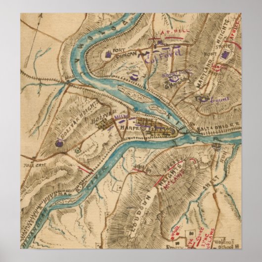 Vintage Harpers Ferry Civil War Map 1862 Poster (Vorne)