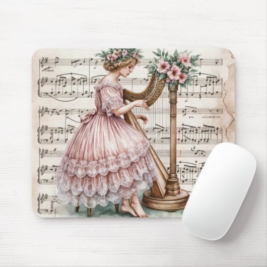 Vintage Harpist-Musik Mousepad (Mit Mouse)