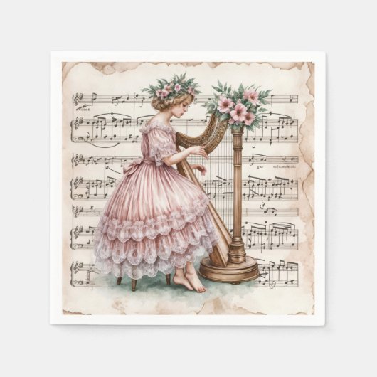 Vintage Harpist-Musik Serviette (Vorderseite)