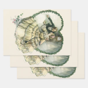 Vintage Harrison Fisher, Weihnachtsbraut und Bräut Geschenkpapier Set