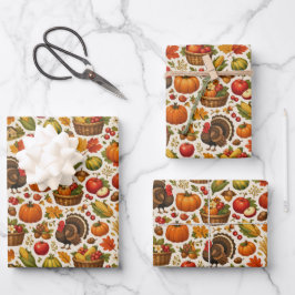Vintage Harvest Farmhouse Thanksgiving Geschenkpapier Set