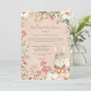 Vintage-Häschen-Blumen-"Drive-By"-Baby-Party Einladung