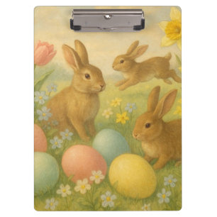 Vintage-Häschen/Kaninchen-Oster-Ei/Frühjahrs-Fleec Klemmbrett