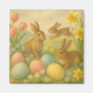 Vintage-Häschen/Osterhase/F Frühling-Fleece  Magnet