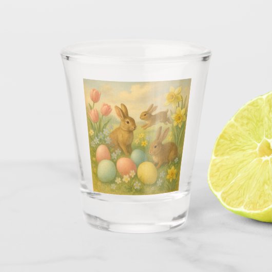 Vintage-Häschen/Osterhase/Oster-Ei/Frühling Schnapsglas (Vorderseite)
