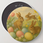 Vintage-Häschen/Osterhase/Ostern   Button (Vorne & Hinten)