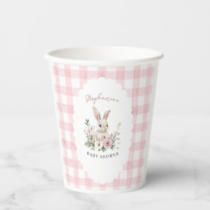 Vintage-Häschen-Rosa-Gingham-Mädchen-Baby-Party Pappbecher