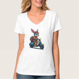 Vintage-Hase auf Roller – V-Ausschnitt T-Shirt für