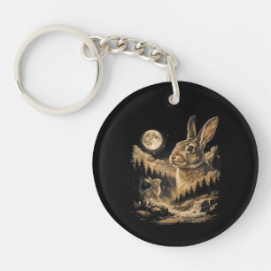 Vintage-Hase, der zum Mond heult, nächtliche Kanin Schlüsselanhänger