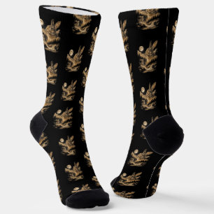 Vintage-Hase, der zum Mond heult, nächtliche Kanin Socken