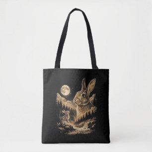 Vintage-Hase, der zum Mond heult, nächtliche Kanin Tasche