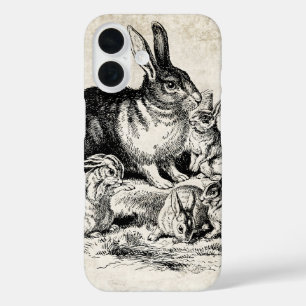 Vintage-Hase-Familienillustration, Baby-Kaninchen iPhone 16 Hülle