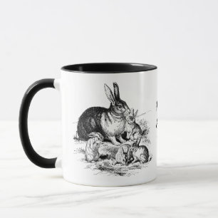 Vintage-Hase-Familienillustration, Babykaninchen Tasse