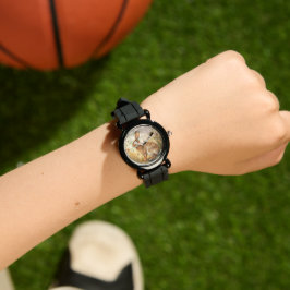 Vintage-Hase Kaninchen,Blumen Garten,Karo-Kunst Armbanduhr