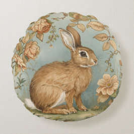 Vintage-Hase, Kaninchen-Hase, Blumenmuster, Retro Rundes Kissen