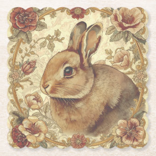 Vintage-Hase, Klassisches Hase- und Blumenmuster Untersetzer