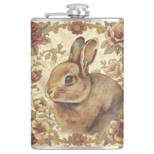 Vintage-Hase, Klassisches Hasen- und Blumenmuster Flachmann