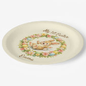 Vintage Hase Mein erstes Ostern Pappteller (Schrägansicht)