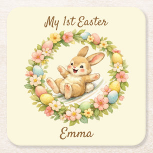 Vintage Hase Mein erstes Ostern Rechteckiger Pappuntersetzer