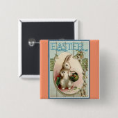 Vintage-Hase mit Korb-Button Button (Vorne & Hinten)