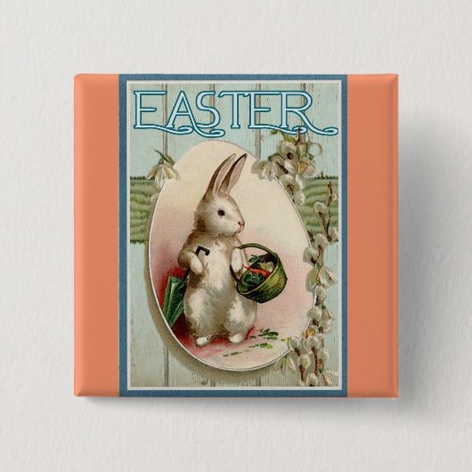 Vintage-Hase mit Korb-Button Button (Vorderseite)