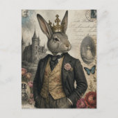 Vintage-Hase mit Krone Postkarte (Vorderseite)