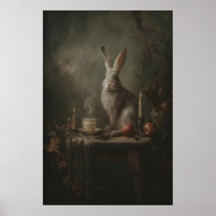 Vintage-Hase mit Obst, Kerze und Kelch in Poster